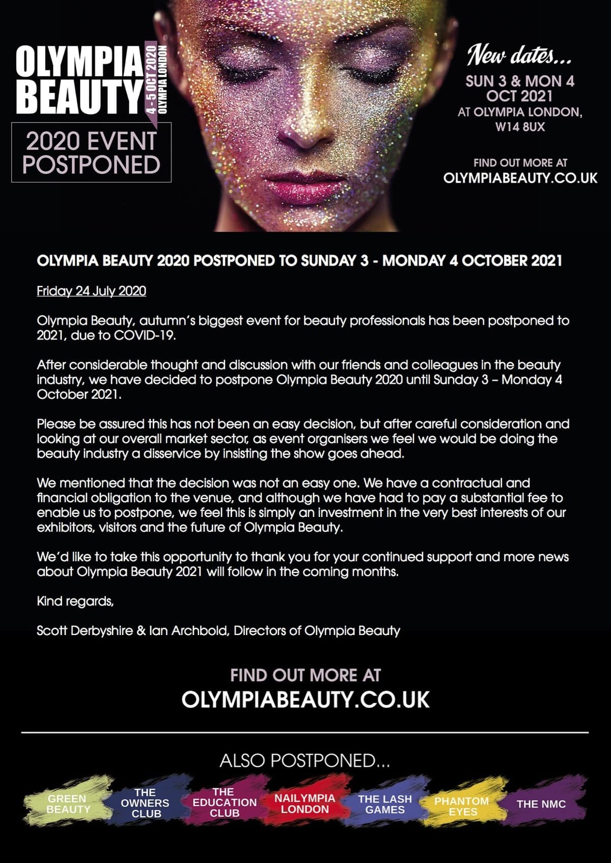 OLYMPIA Beauty postponed OLYMPIA Beauty postponed